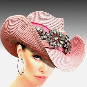 Beloved Millinery Couture Collection Pink Cowboy Hat Handcrafted Rhinestones